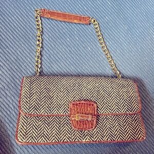 Vintage Liz Claiborne Bag Chain, Tweed, & Snakeskin Texture Silk Lined